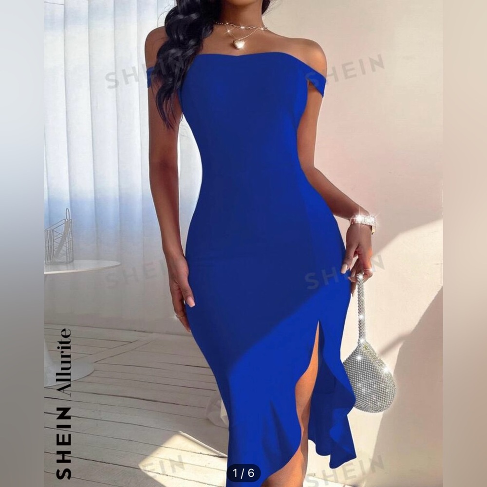 Shein Blue Ruffle Midi Dress NWOT